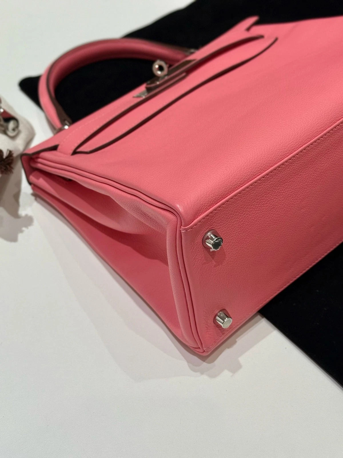 Hermes Kelly28 Top Handle Crossbody Pink Silver Women Fashion Classic