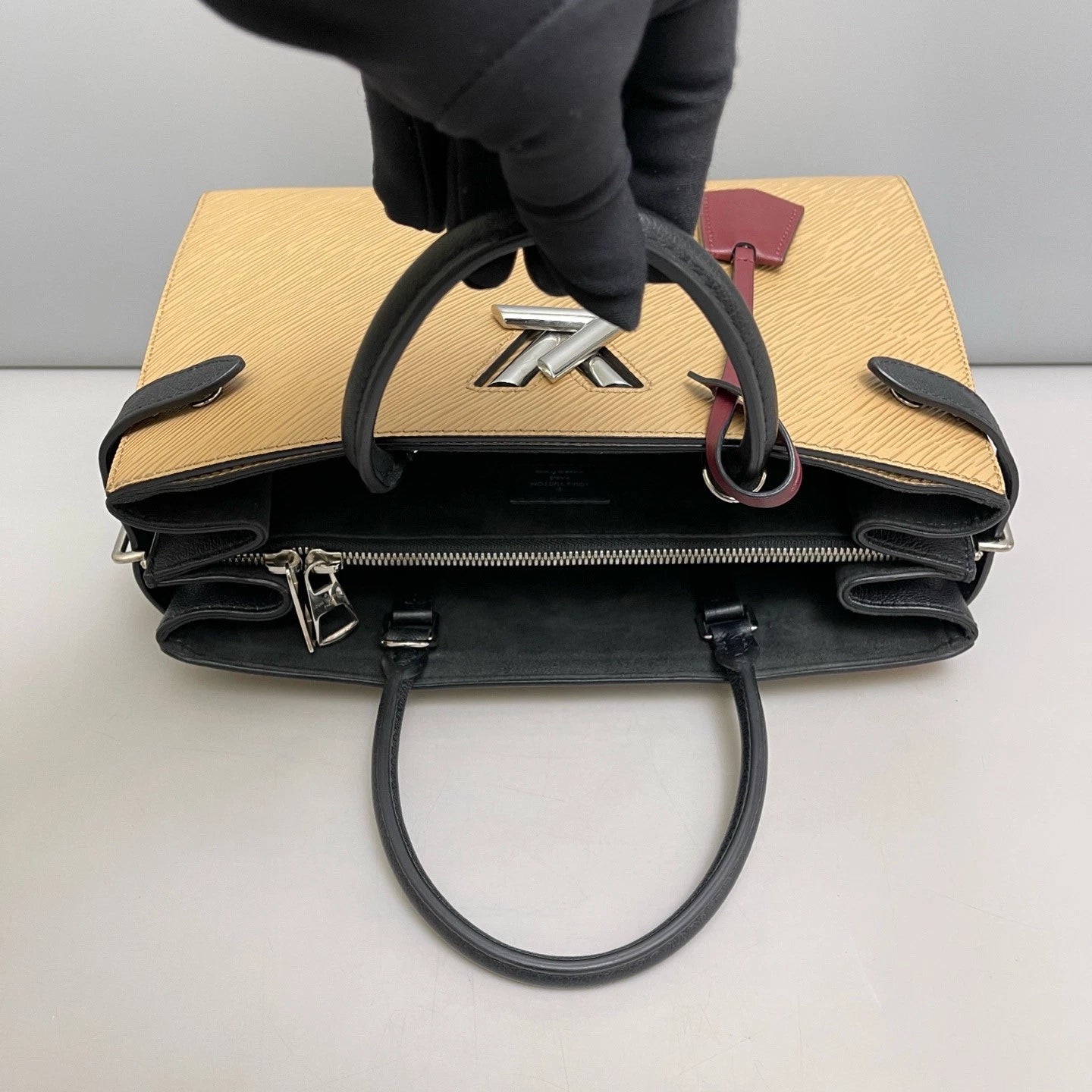 Louis Vuitton Twist Tote Epi Leather Top Handle Crossbody Beige Silver Women