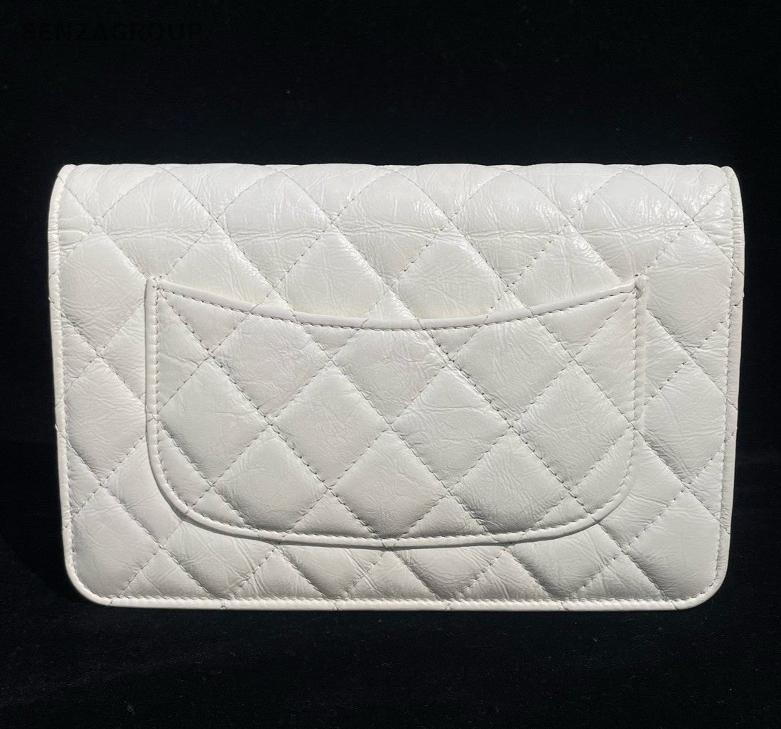Chanel Diamond WOC Chain Shoulder Bag White Gold Used Women Classic