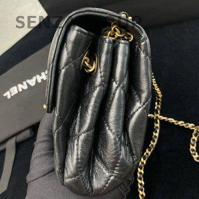 Chanel Black Gold Quilted Chain Shoulder Crossbody Bag Classic Fashion
