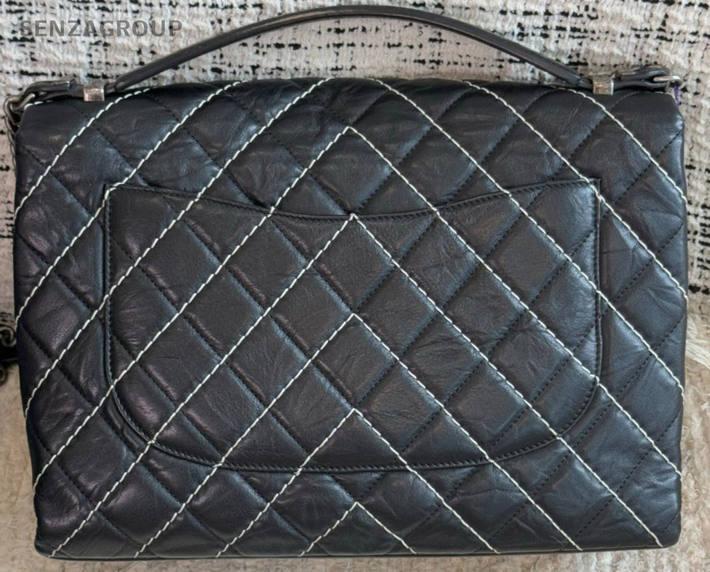 Chanel Satchel Handbag Chain Shoulder Bag Black Silver Used Women Classic