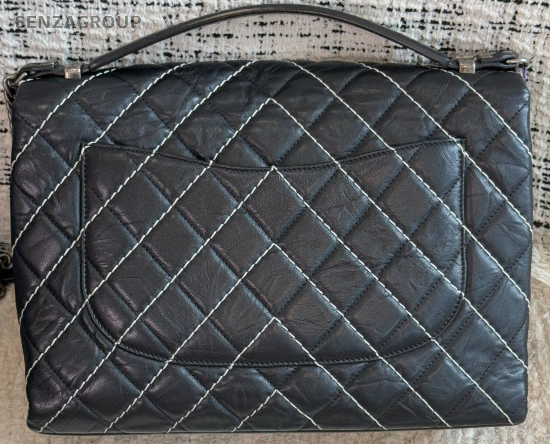Chanel Satchel Handbag Chain Shoulder Bag Black Silver Used Women Classic