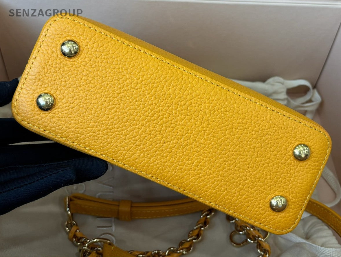 Louis Vuitton Capucines Mini Top Handle Bag Crossbody Yellow Gold Women Fashion
