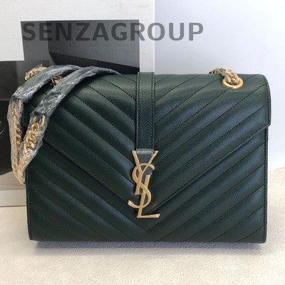 Saint Laurent Envelope Chain Bag Green Gold Hardware Classic Women's