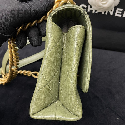 Chanel Quilted Chain Shoulder Crossbody Bag Green Gold Women's Classic