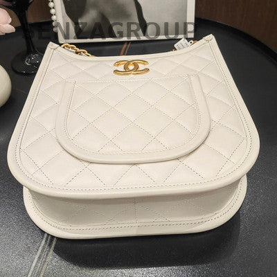 Chanel Hobo Bag White Gold Lambskin Quilted Chain Shoulder Bag Classic