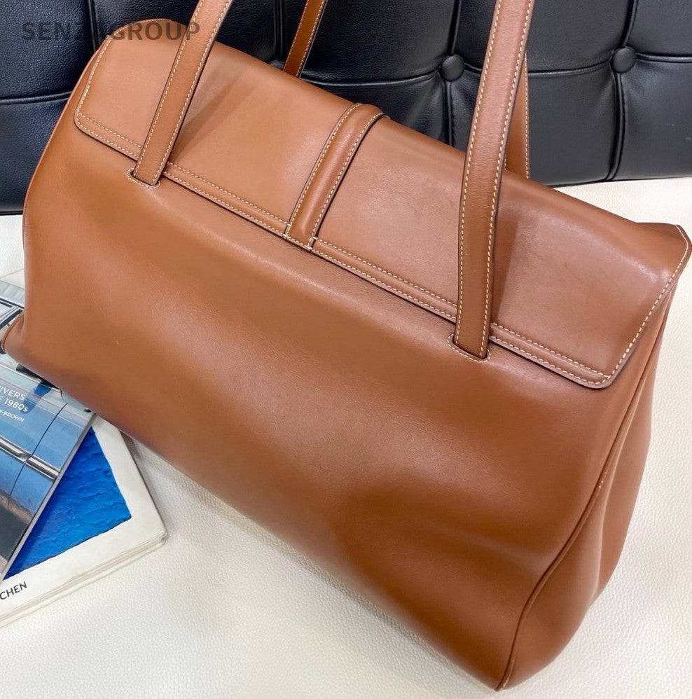 Celine Soft GM Shoulder Bag Brown Gold Unisex Adults Classic Designer