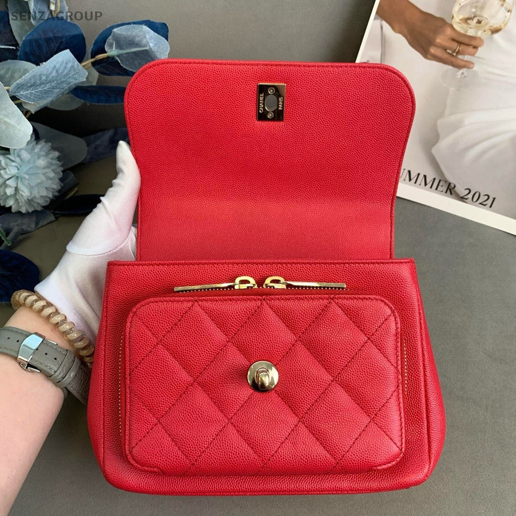 CHANEL Caviar  Top Handle 2way Shoulder bag Red Women