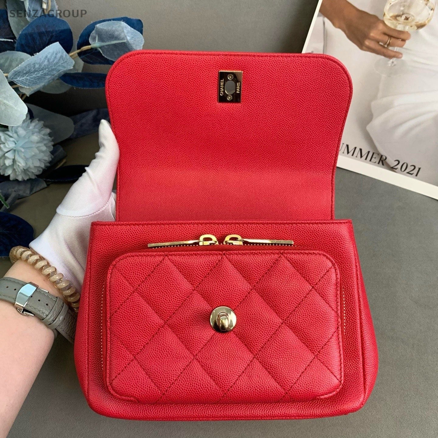 CHANEL Caviar  Top Handle 2way Shoulder bag Red Women
