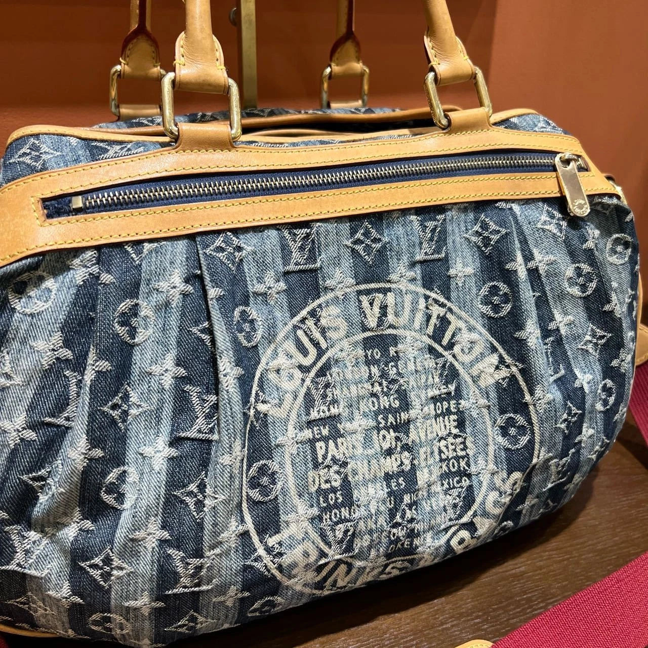 Louis Vuitton Raye Denim Blue Handbag Crossbody Bag Gold Hardware