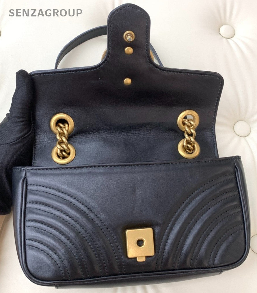 GUCCI GG Marmont 22 Chain Shoulder bag Crossbody Women Black Gold Classic