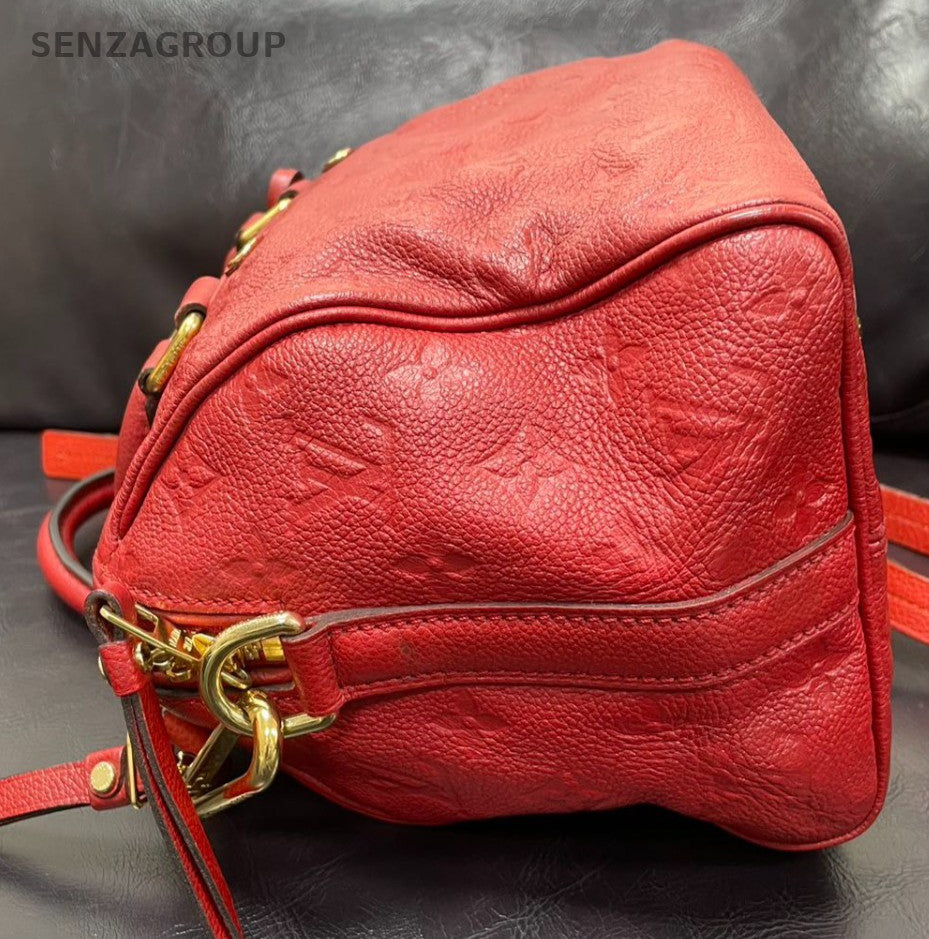 Louis Vuitton Monogram Tote Top Handle Bag Crossbody Red Gold Women Classic