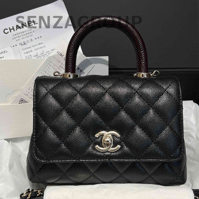 Chanel Mini Coco Handle Black Silver Calfskin Top Handle Chain Crossbody Bag