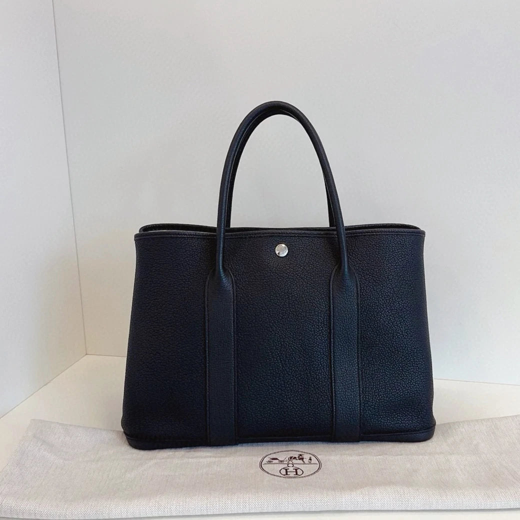 Hermes Garden Party36 Top Handle Bag Black Silver Unisex Adults Classic