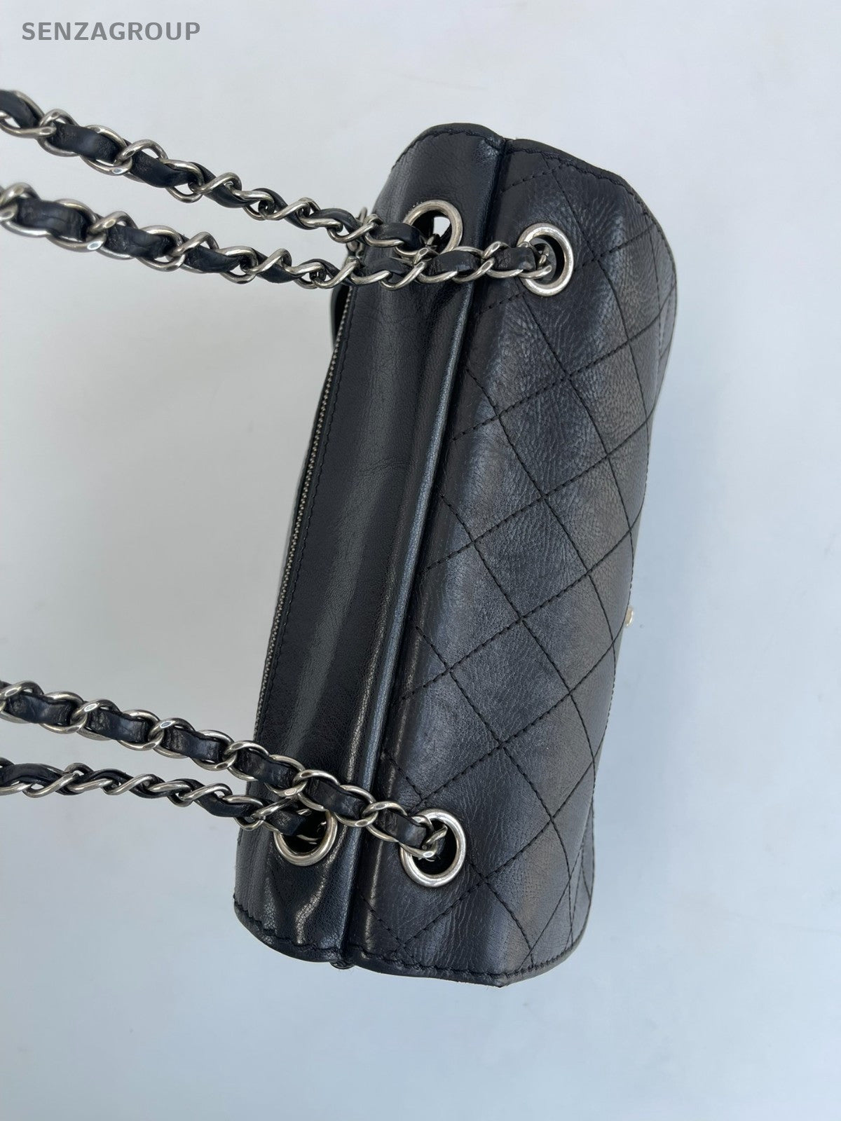 CHANEL Diamond Patten Calfskin Chain Shoulder bag Crossbody Women Black Silver