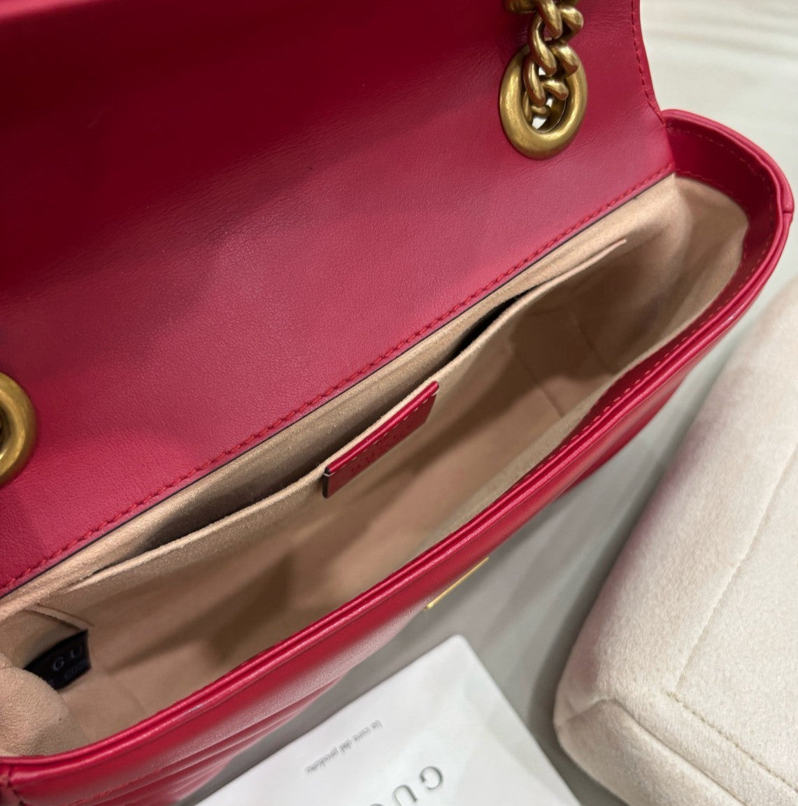 Gucci Marmont PM Chain Shoulder Bag Crossbody Red Gold Women Classic