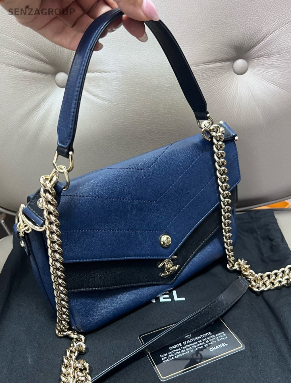CHANEL CC Logo Chain Shoulder Handbag Crossbody Women Black Blue