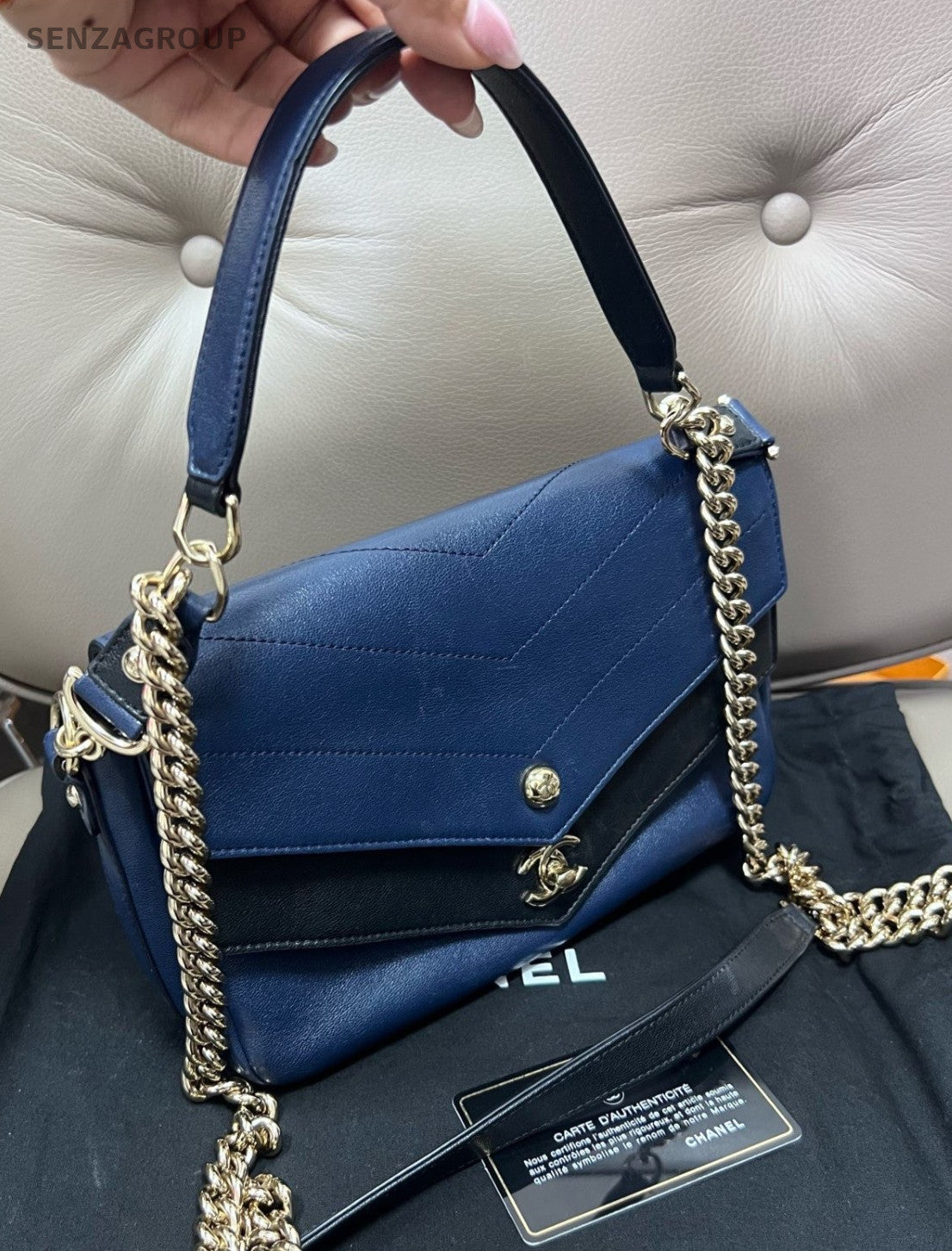 CHANEL CC Logo Chain Shoulder Handbag Crossbody Women Black Blue