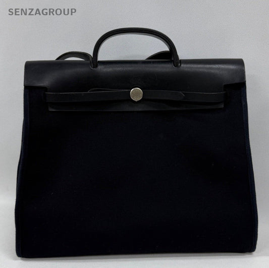 Hermes Herbag Vintage Shoulder Bag Black Silver Used Women Classic