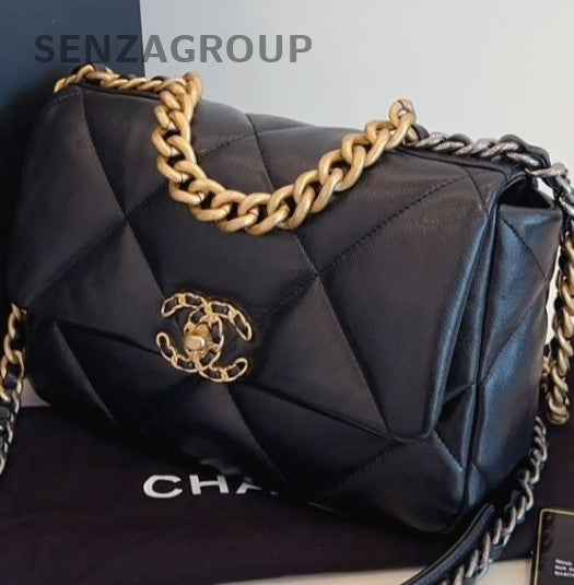 Chanel 19Bag Chain Diamond Crossbody Shoulder Bag Black Gold Women Classic