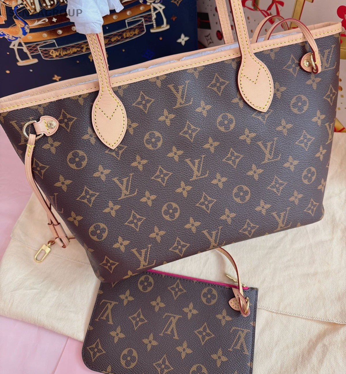 Louis Vuitton Neverfull PM Monogram Shoulder Bag Brown Gold Women Classic