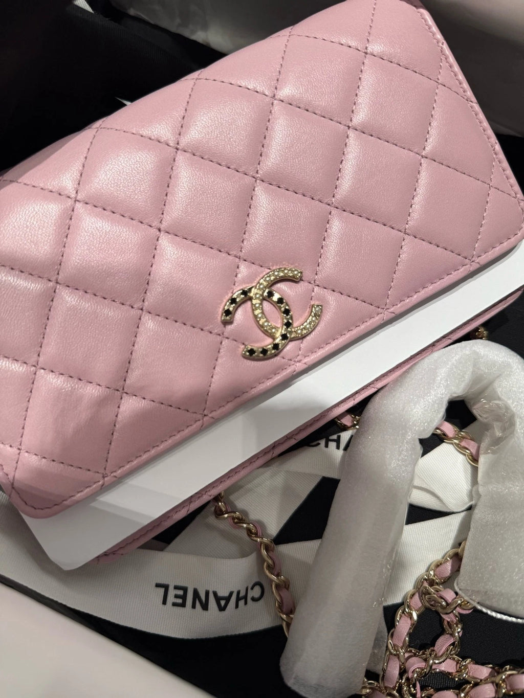 CHANEL Pink CC Crystal WOC Crossbody Bag For Women