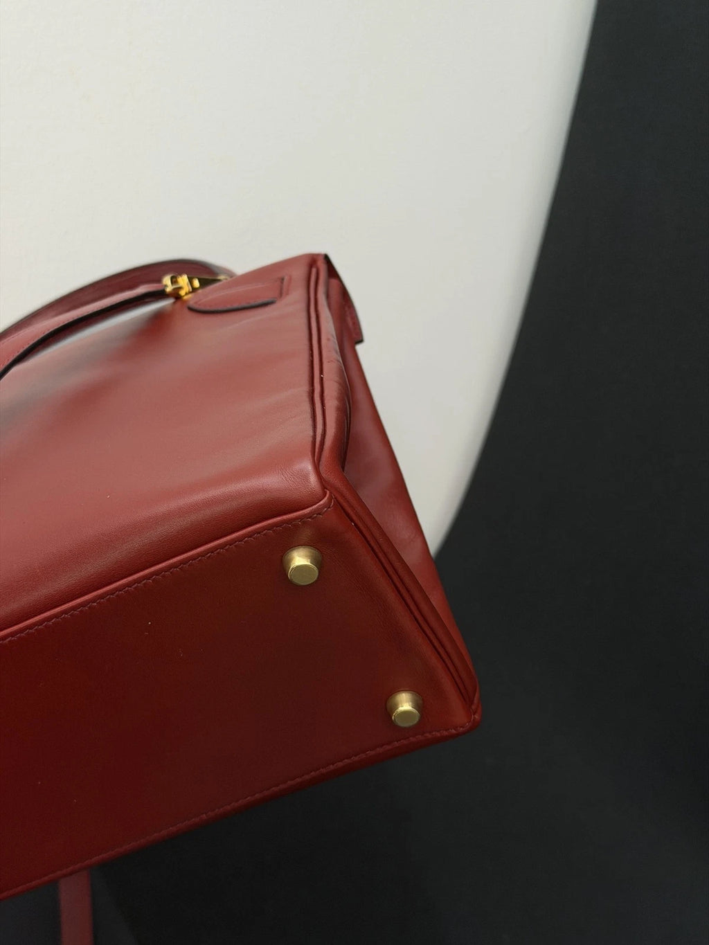 Hermes Kelly28 Top Handle Bag Crossbody Red Gold Used Women Classic Fashion