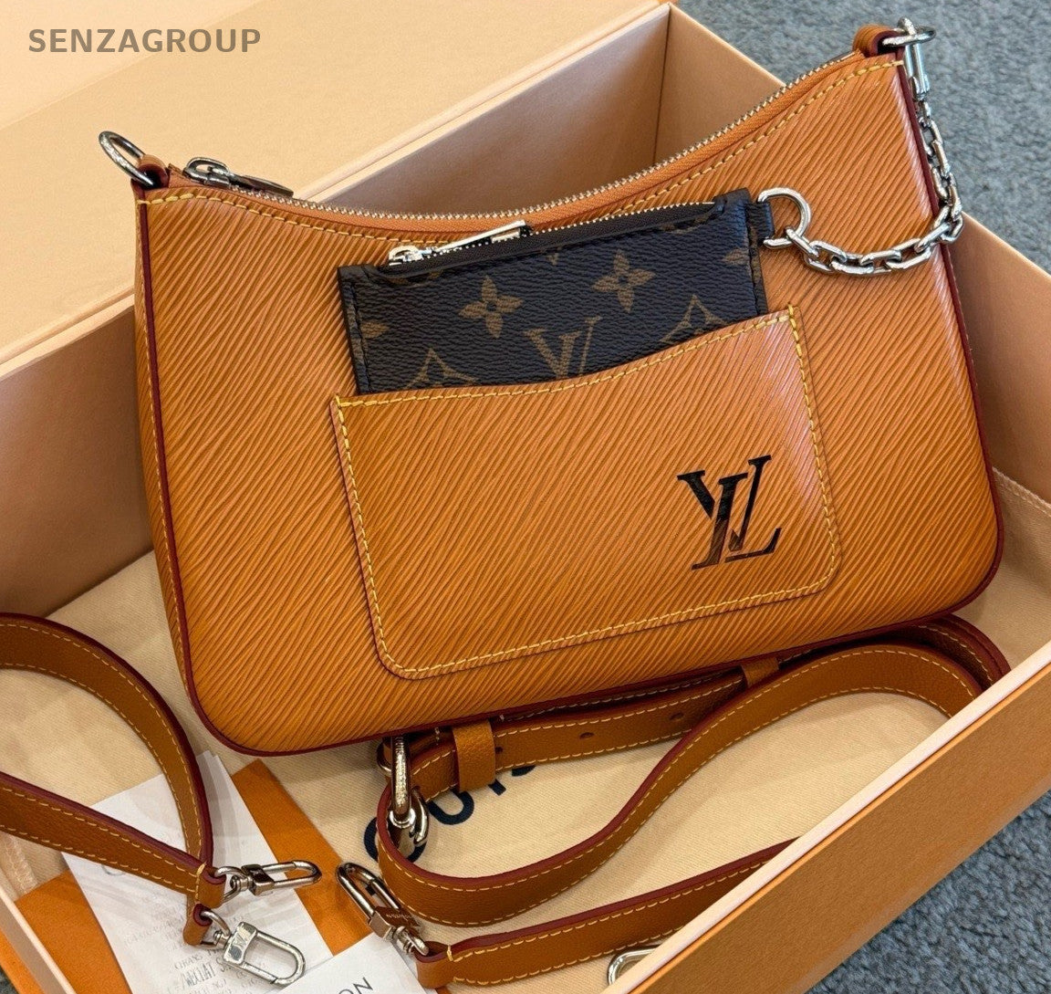 Louis Vuitton Marelle Epi Leather Shoulder Bag Crossbody Brown Silver Women