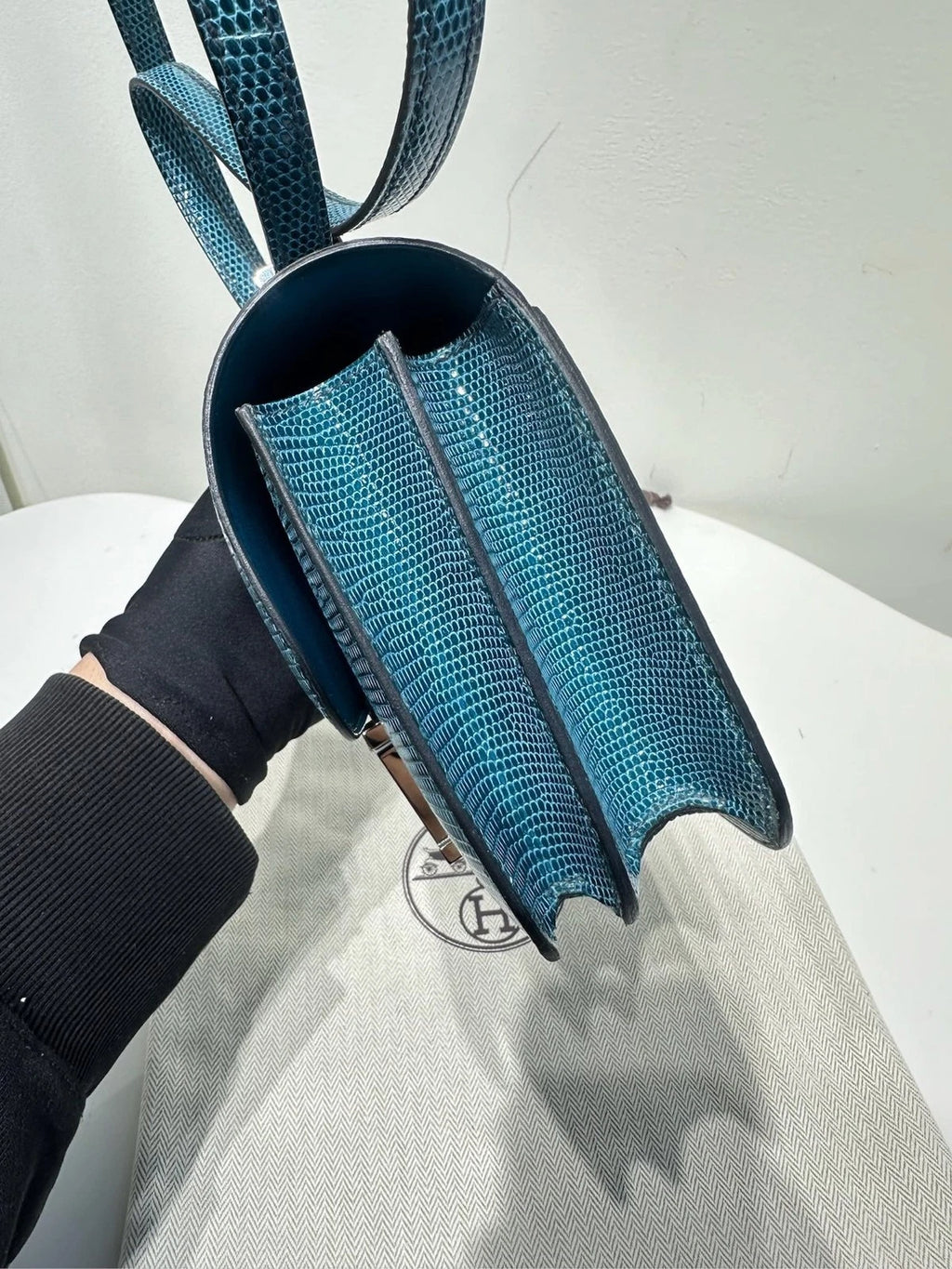Hermes Constance 19 Blue Lizard Leather Shoulder Bag For Women