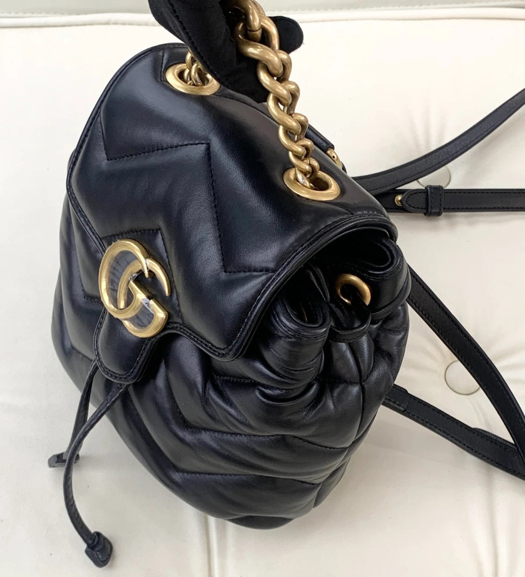 Gucci Marmont Calfskin Backpack Gold Chain S Excellent