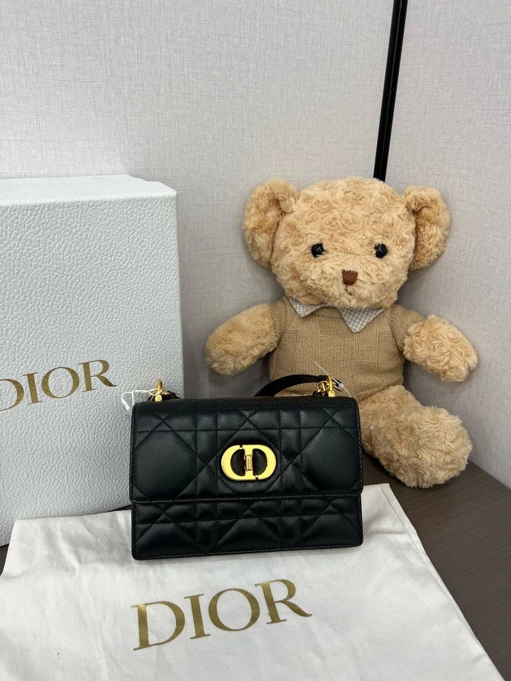 Dior Black Gold Miss Caro Lambskin Chain Bag For Women