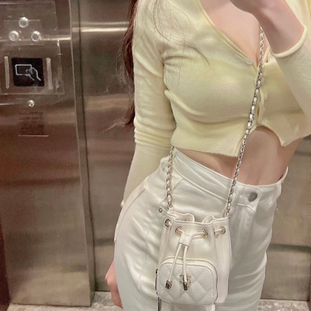 Chanel Bucket Mini Calfskin Shoulder Crossbody Bag White Gold Women Fashion S