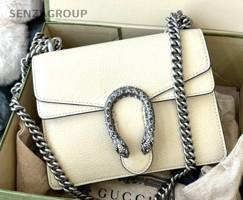 GUCCI Dionysus PM Chain Shoulder bag Crossboyd White Women Almost Brand NEW