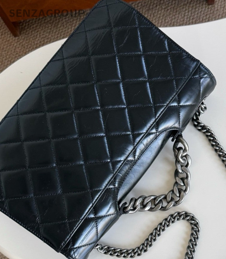 Chanel Classic Flap Chain Shoulder Bag Black Silver Used Women Diamond Designer
