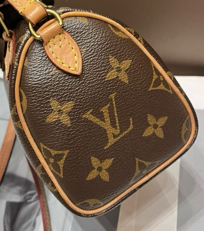 Louis Vuitton Speedy Nano Monogram Crossbody Brown Gold Used Women Classic