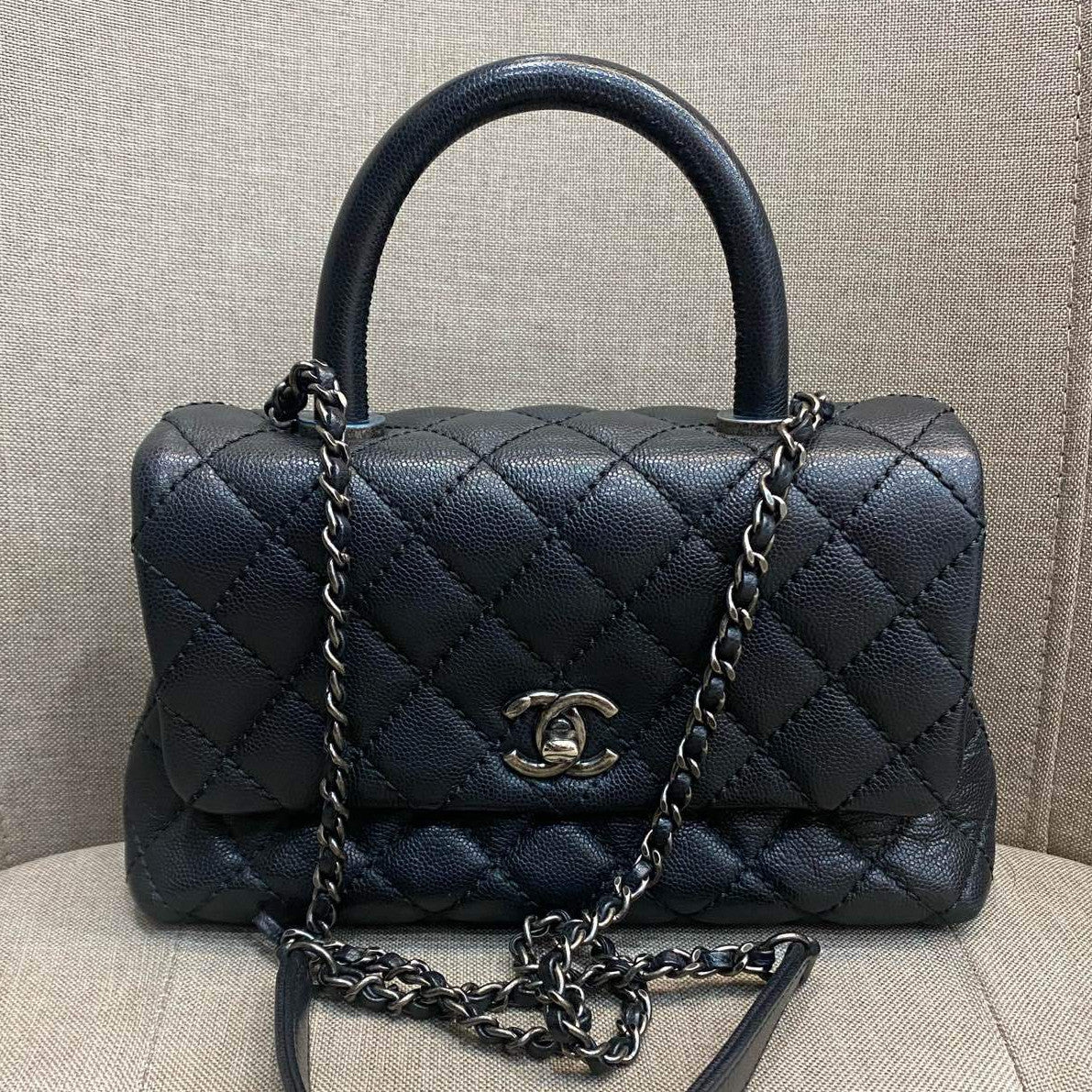 Chanel Coco Handle Small Black Silver Chain Shoulder Bag Classic Women