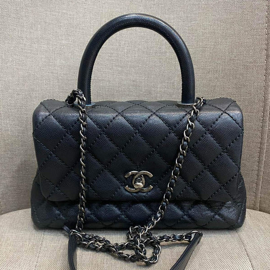 Chanel Coco Handle Small Black Silver Chain Shoulder Bag Classic Women
