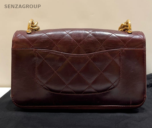 Chanel Classic Flap Chain Calfskin Diamond Shoulder Bag Red Gold Women Fashion