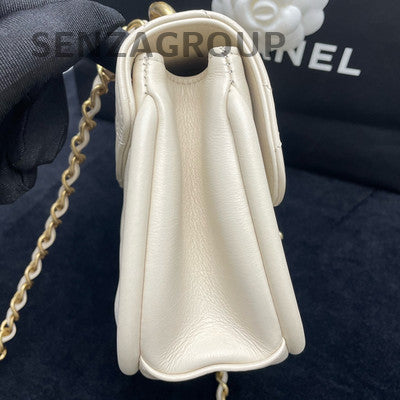 Chanel Beige Quilted Saddle Bag with Gold Chain Strap - Classic Women's
