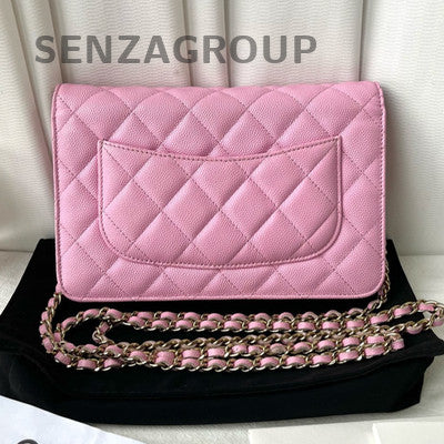 Chanel Quilted WOC Chain Bag Pink Gold Classic Fashion Women