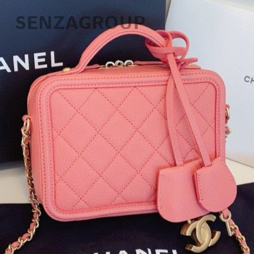 Chanel Vanity Case PM Chain Shoulder Bag Crossbody Pink Gold Diamond Women
