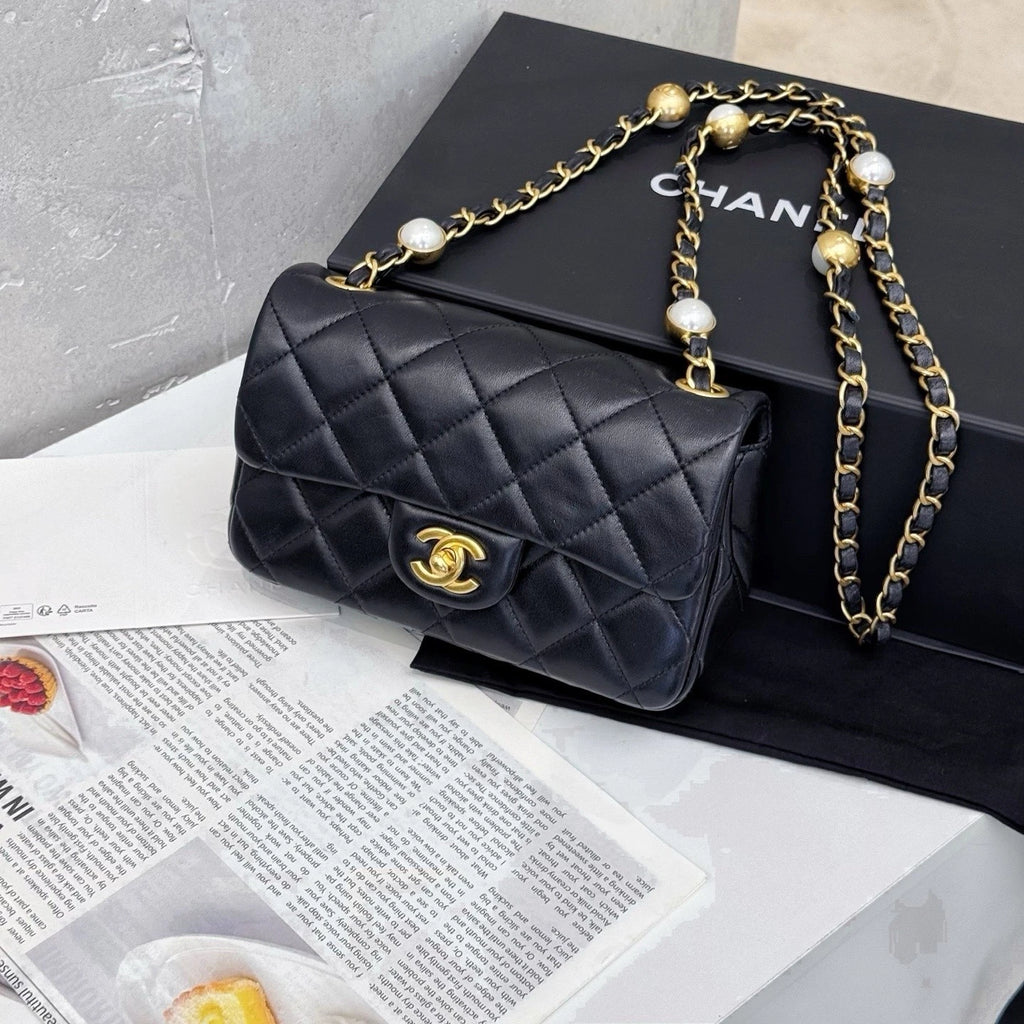 CHANEL Black Gold Lambskin CF Mini Crossbody Bag For Women