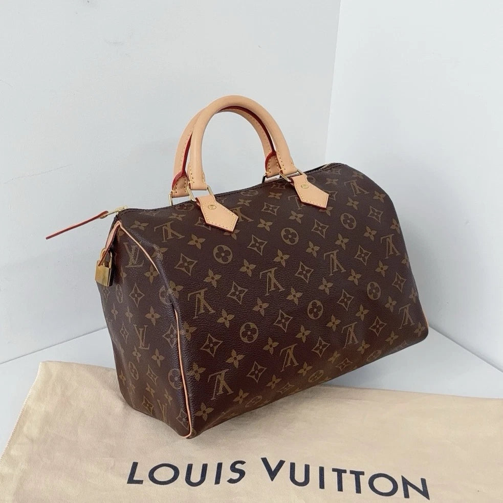 Excellent Louis Vuitton Speedy30 Monogram Canvas Handbag Gold Hardware No Strap