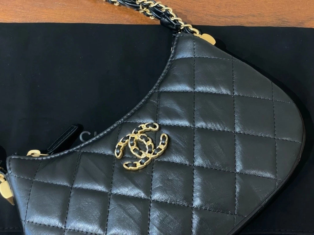 CHANEL Small Hobo Shoulder Bag Black Gold For Women