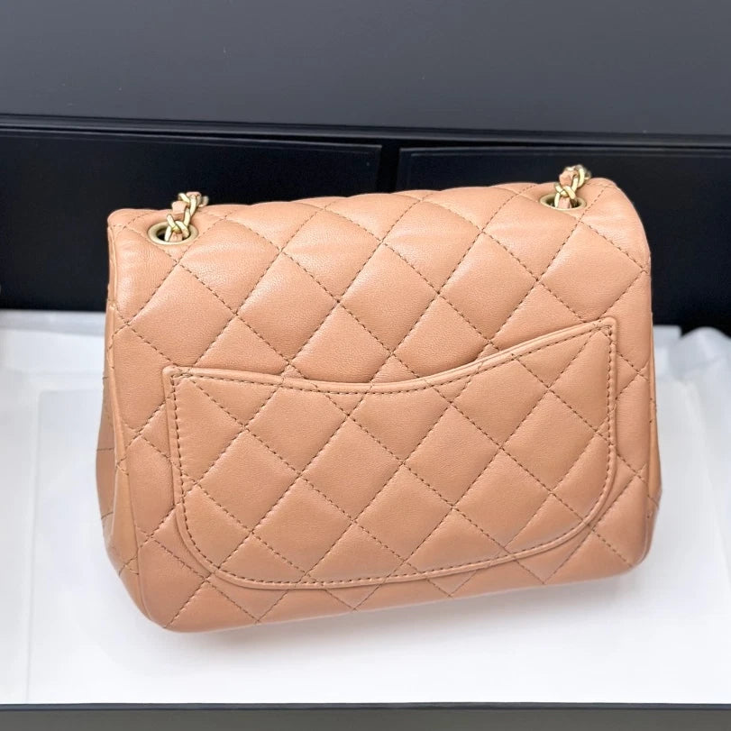 Chanel Lambskin Chain Shoulder Crossbody Bag Brown Gold Hardware Women S
