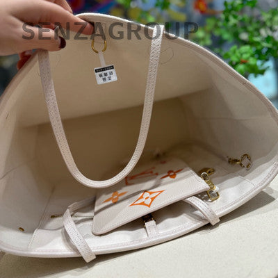 Louis Vuitton Neverfull Monogram Beige Tote Shoulder Bag Classic Women