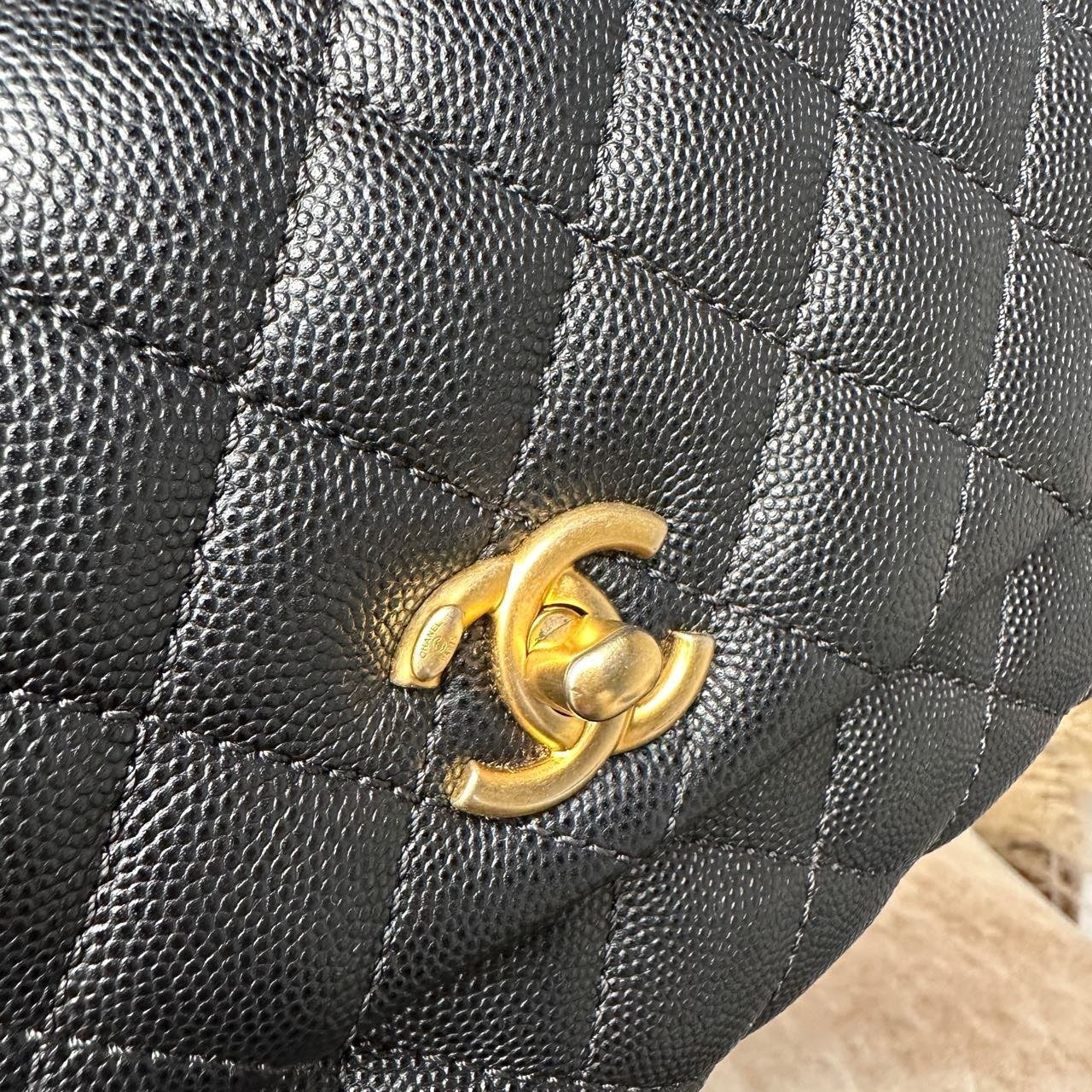 Chanel Coco Handle PM Top Handle Bag Chain Crossbody Black Gold Women Classic