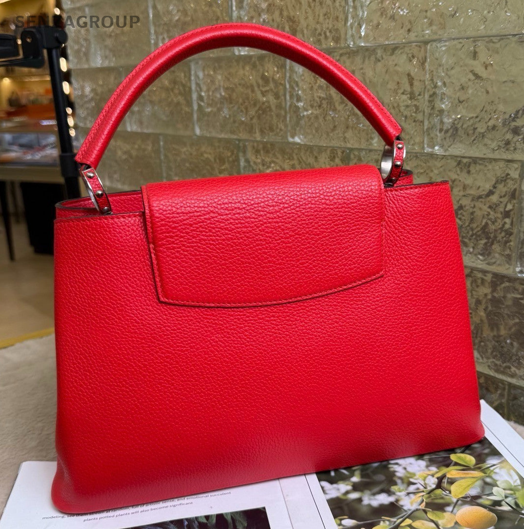 Louis Vuitton Capucines GM Top Handle Bag Red Silver Used Women Classic Fashion