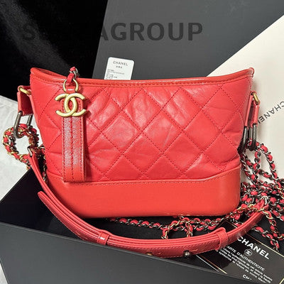 Chanel Gabrielle Hobo Bag Red Gold Quilted Chain Shoulder Crossbody