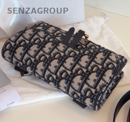 Christian Dior Oblique Saddle Crossbody Black Gold Women Classic